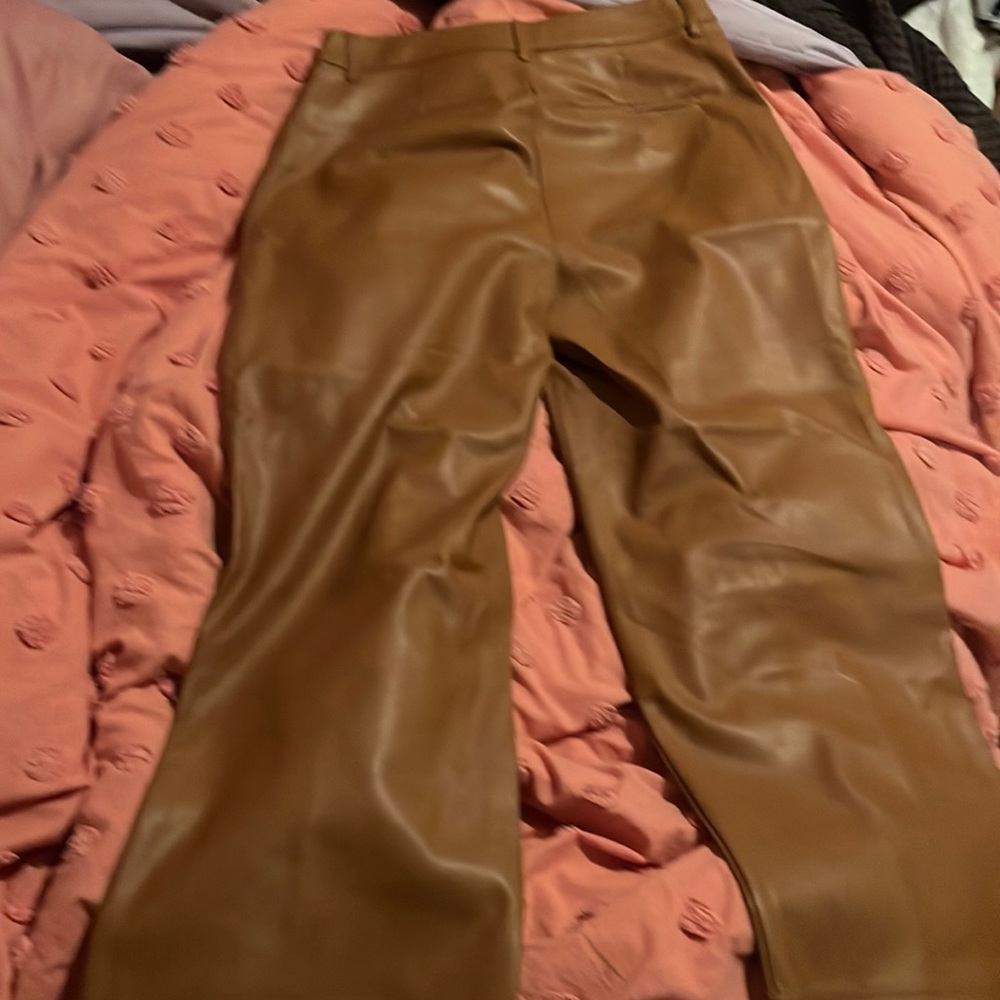 brown PU leather pants